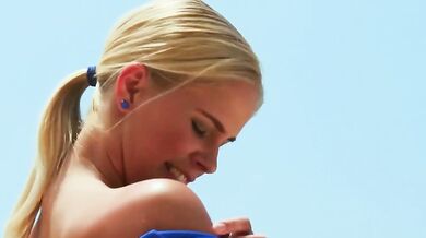 Tight blonde Vixen Vale masturbating by the pool