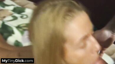A blowjob from a hot blonde for a small cock guy