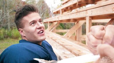 TRANS ANGELS - Hot Cheerleader Angellica Good Spreads Her Legs & Takes Two Cocks Under The Bleachers