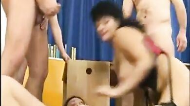 Mature teacher gangbanged