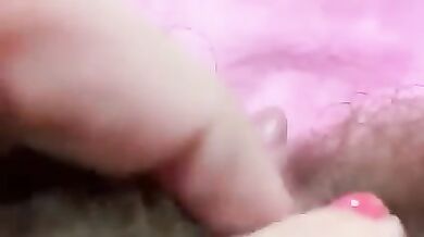 Huge pulsating clitoris orgasm in extreme close up with squirting hairy pussy grool play