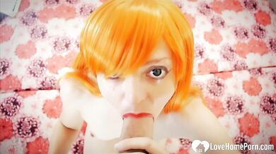 Naughty cosplayer teases me with her figure before devouring my dick in her hotel room.