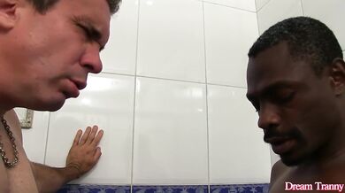 TS Amanda Ferraz Sucks Black and White Cocks