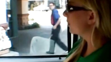 He gets his tiny dick sucked off in the car seat by a sexy blonde babe