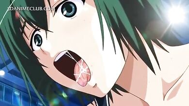 Three horny studs fucking a cute hentai girl under water