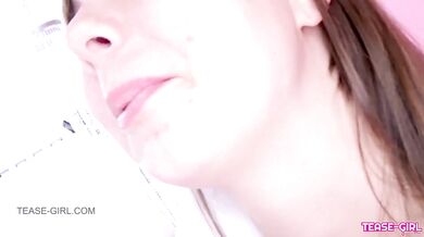 Sexy Teen Brunette Swallows cum for money
