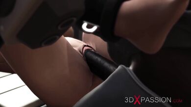 Extreme fuck. A super sexy brunette in cuffs gets fucked by BBC in the sci-fi lab