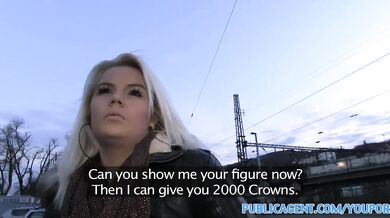 PublicAgent Bleached blonde babe gets fucked outdoors behind a coach