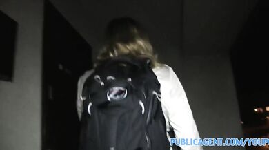 PublicAgent Blonde in glasses fucks big cock outdoors in public