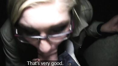 PublicAgent Blonde in glasses fucks big cock outdoors in public