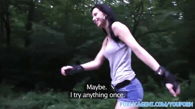 PublicAgent Rollerblade girl with tight pussy fucked outside