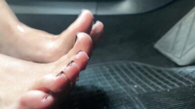 Cum twice after-workout car footjob tease