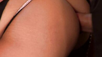 Slutty brunette in dress fucked in the ass in various positions