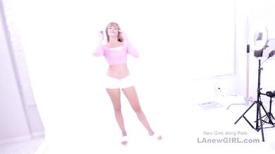 Pretty Blonde Teen cheerleader swallows cum