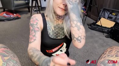 Nayomi Sharp Giving A Blowjob Before Tattooing Herself
