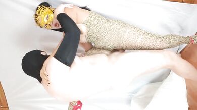 Slutty Thai wife in bodysuit taking cum on her pussy