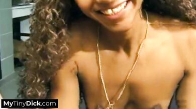 A black babe sucking on a small dick like a real pro