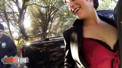 Outdoor gonzo with Sweet south american babe Leyre Blue in sexy tight black leggings