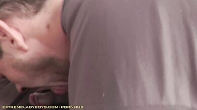 Shemale with perfect boobs gets missionary drilled