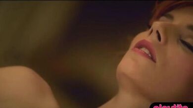 Pin up lingerie setup and solo fingering with red hair