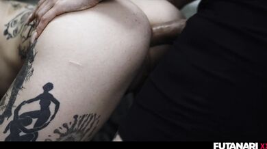 Tattoed Babes Fuck When One Shows Her Big Cock TRAILER