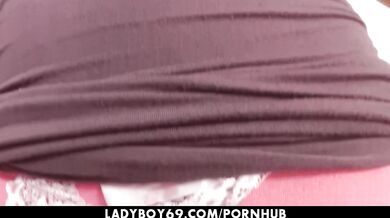 Full-Length movie of asian shemale with sexy shoes strips her pink thong and plays her dick