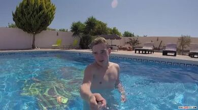 Horny Gay Rubs His Hard Cock In The Pool