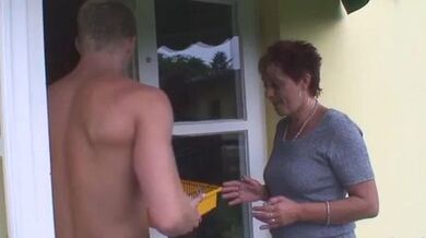 Old granny rides neighbour big dick