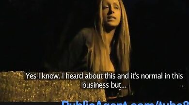 blonde big boob girl in public