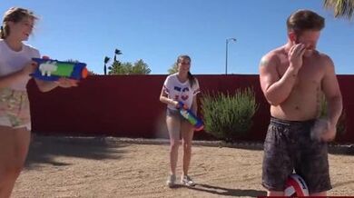 Rough Threesome Sex In The Pool After These Girls Lost A Strip Volleyball Game