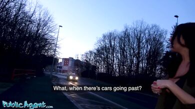 Public Agent Northern Lass catches Euro perv wanking his cock outside and gets creampie in basement