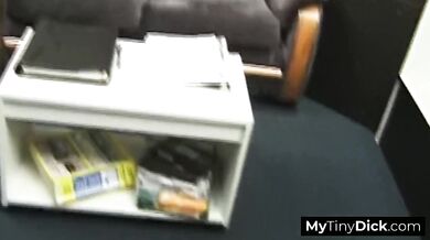 Skinny girl pov sucking his tiny little white dick