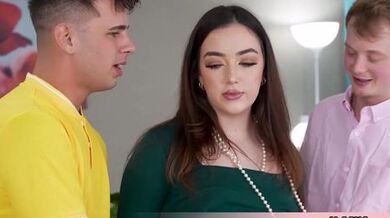 Chubby housewife Cassie never had two cocks at the same time before But today her dream came true