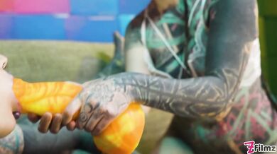 2 Heavy Tattoo Girls Get Ass Fucked By A Big Dick