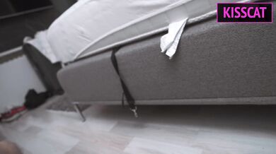 S1E4: Step mom uses step son's dick in share bed and pulled off condom to cum inside shaved pussy