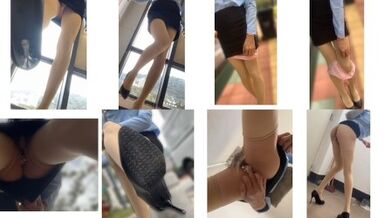 OL伪娘衬衫包臂裙肉丝细高跟路边脱下内裤拿在手里