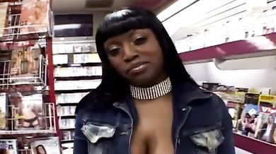 Ebony skin Jada Fire gets fucked eagerly in the video store
