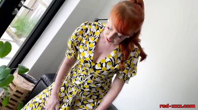 Red XXX playing in her yellow summer dress