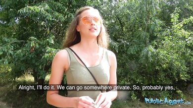 PublicAgent perfect tits teen brunette flashes her body and rides a thick cock to orgasm outdoors in public