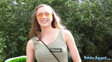 PublicAgent perfect tits teen brunette flashes her body and rides a thick cock to orgasm outdoors in public