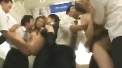 Asian Coeds Gangbanged in a Train!
