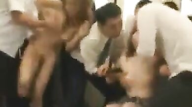 Asian Coeds Gangbanged in a Train!