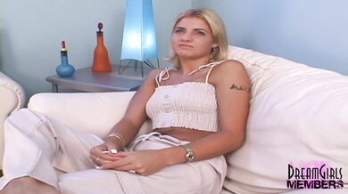 Hot Tanned Blonde Strips Nude In Audition