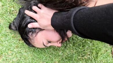 Slapping, spitting and pissing in a bitche's face outside in the garden