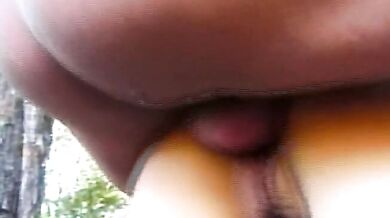 Redhead and brunette babes get their cunts and asses screwed by a massive dude outside