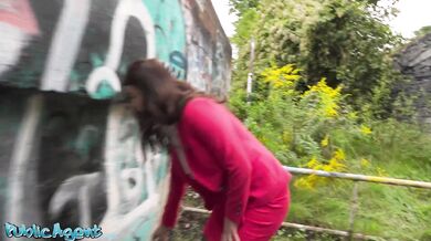 Public Agent Sex mad cougar Asha Heart caught gagging on big cock POV outdoor deepthroat and hard fast fuck