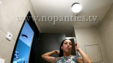 Big Ass Girl in Sexy Dress with and without any Underwear in the Bath to flash pussy and ass to tease