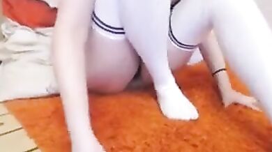 Sexy long socks session. Brunette make everything possible during 1 hour