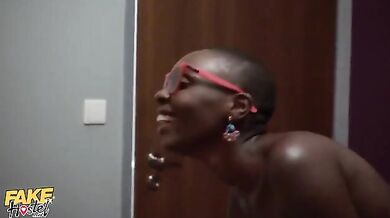 Dude fucks cute Ebony tourist at the fake hostel