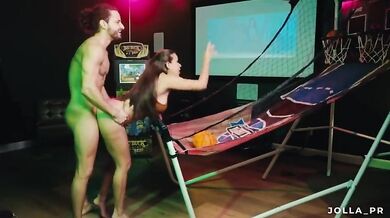 Stunning Latina MILF Jolla Sex Session During Basketball Game in Friend's Arcade (Jolla Pr)